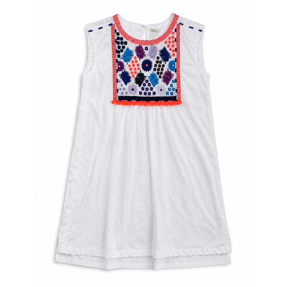 Crewcuts Girls White Embroidered Shift Dress Size 10 Boho Neon Floral